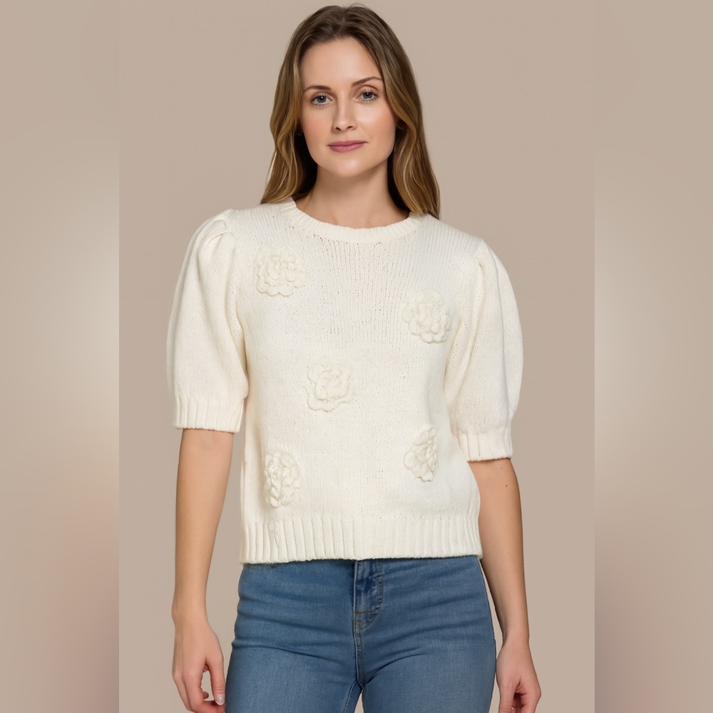 J Jill | Greige Cream Knit Sweater with Floral Details - Picture 7 of 7